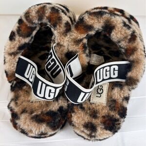 Women's UGGs Fluff Yeah Leopard Print Slingback Fuzzy Slide Slippers Size 7